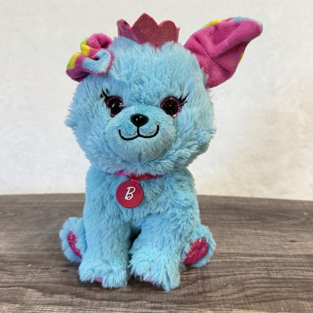 Barbie Pet Princess Blue Puppy 8" Plush Pink Tiara Collar Mattel Stuffed Animal